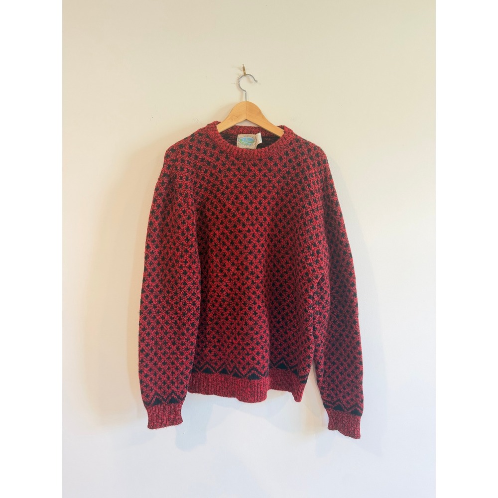 Vintage Royal North Mills Mens XL Red Black Cross Wool Blend Sweater USA